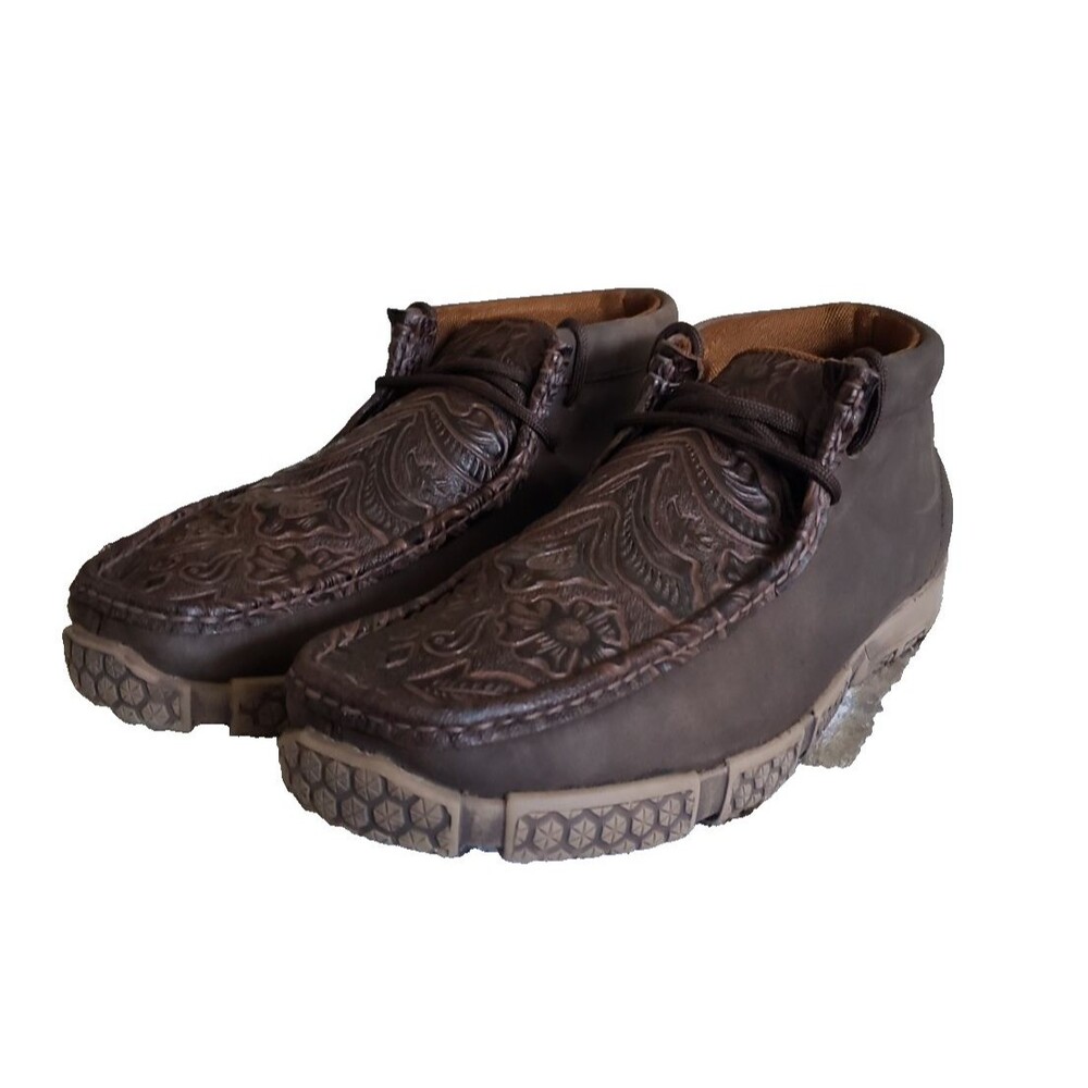 Rey-Welt Men's Brown Embossed Leather Moccasins Shoes Lace Ups Men's Size 10